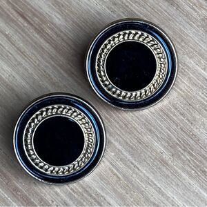 5/$20 Pair Buttons Black and Gold Round 1" dia x 1/4'' Tall Plastic